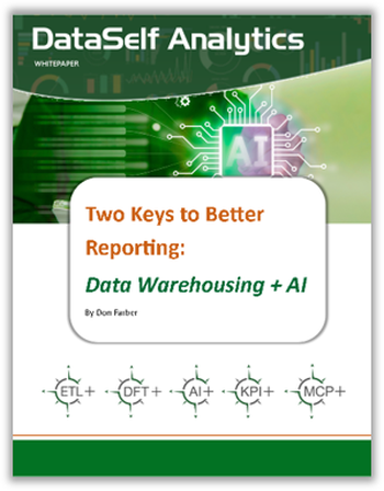 Whitepaper cover: Two Keys to Better Reporting: Data Warehousing + AI